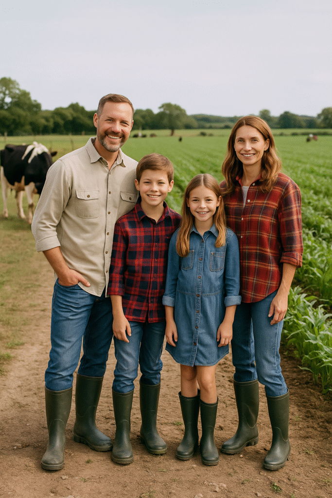 farming family wearing gumboots